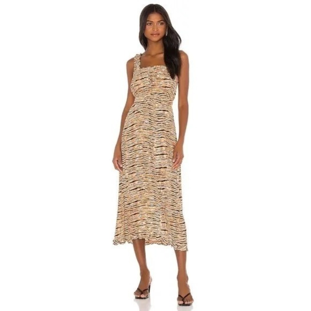 Faithfull the brand Saint Tropez Wyldie Animal Resort Smocked Midi Dress US 2 XS